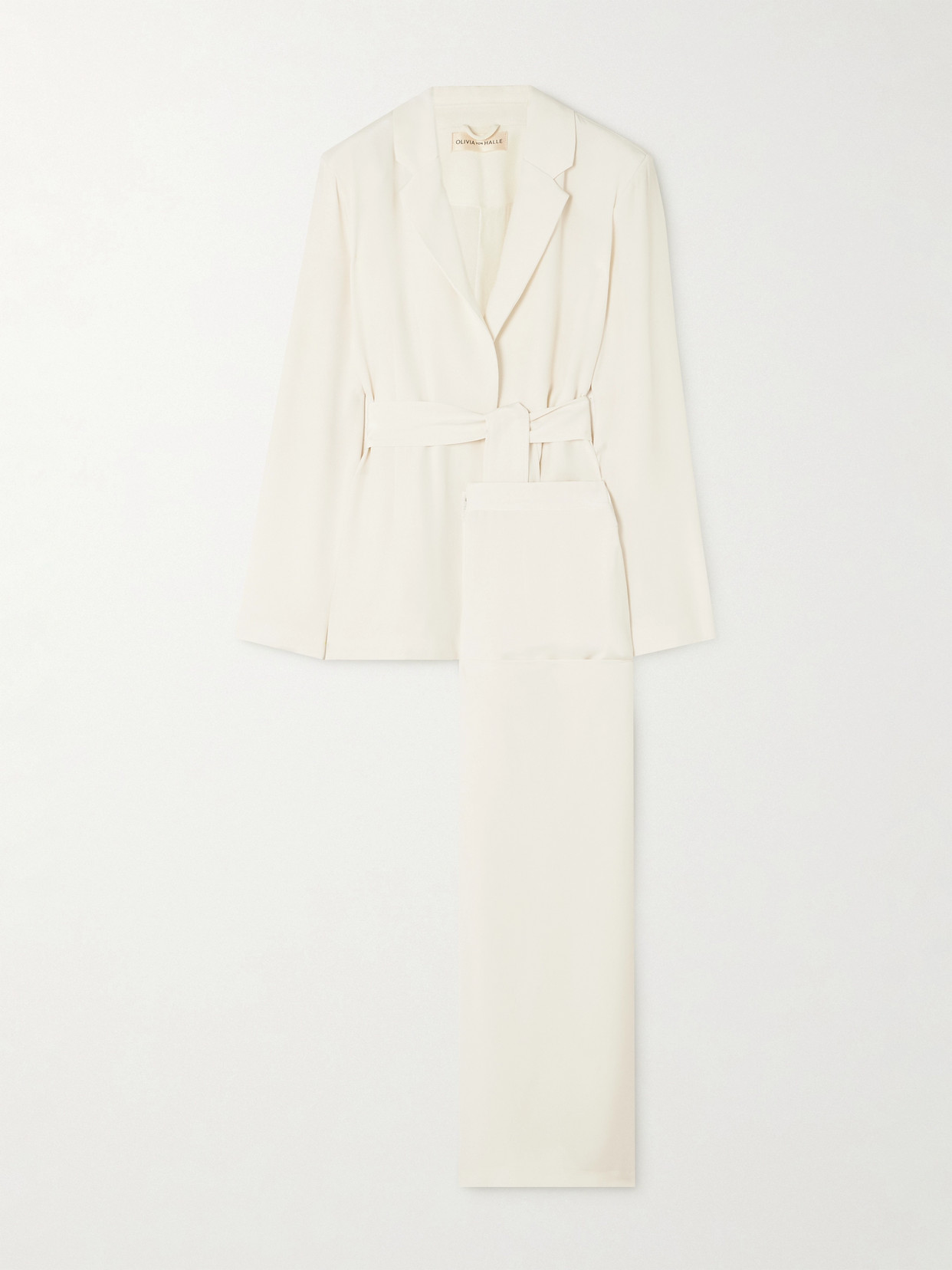 Shop Olivia Von Halle Jagger Belted Silk-crepe Pajama Set In Ivory