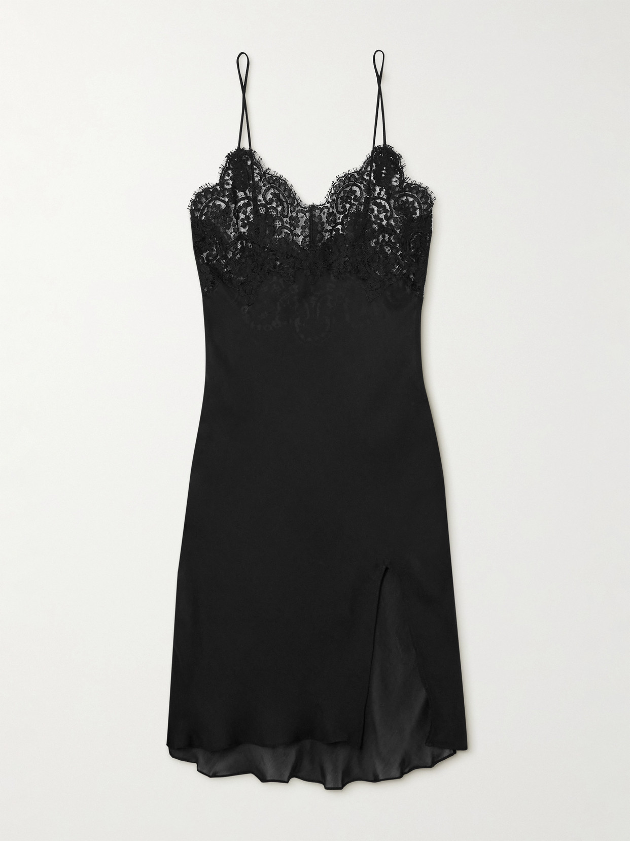 Rosamosario - Love Generation Chantilly Lace-trimmed Silk-chiffon Chemise - Black