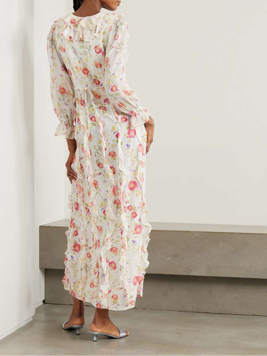 Silk Chiffon Maxi Dress Urbann Vibe For Women With Pink Rose Print And Oversized Hem