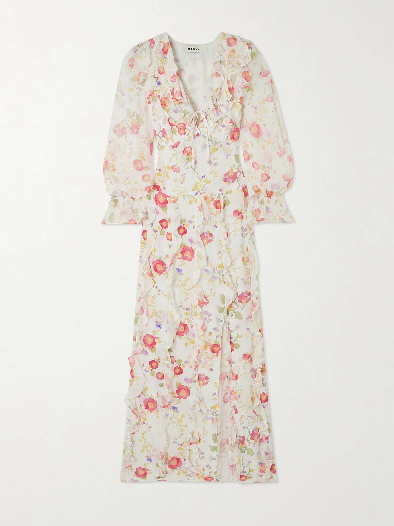 Silk Chiffon Maxi Dress Urbann Vibe For Women With Pink Rose Print And Oversized Hem main image 1