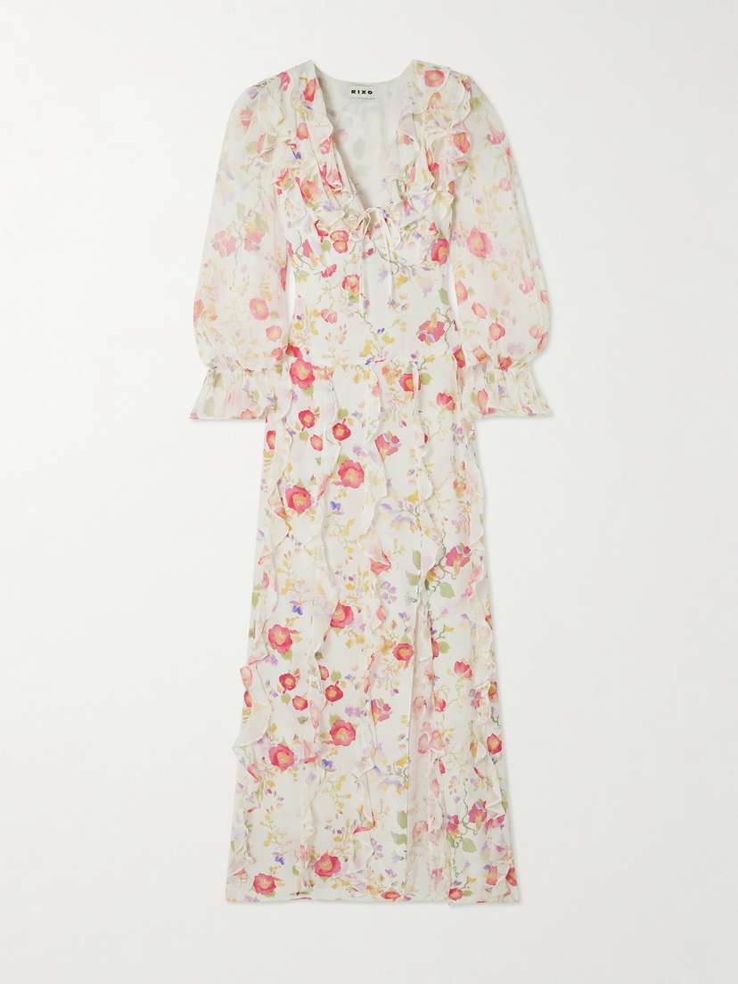 Rixo Linnett Ruffled Floral-print Silk-chiffon Maxi Dress