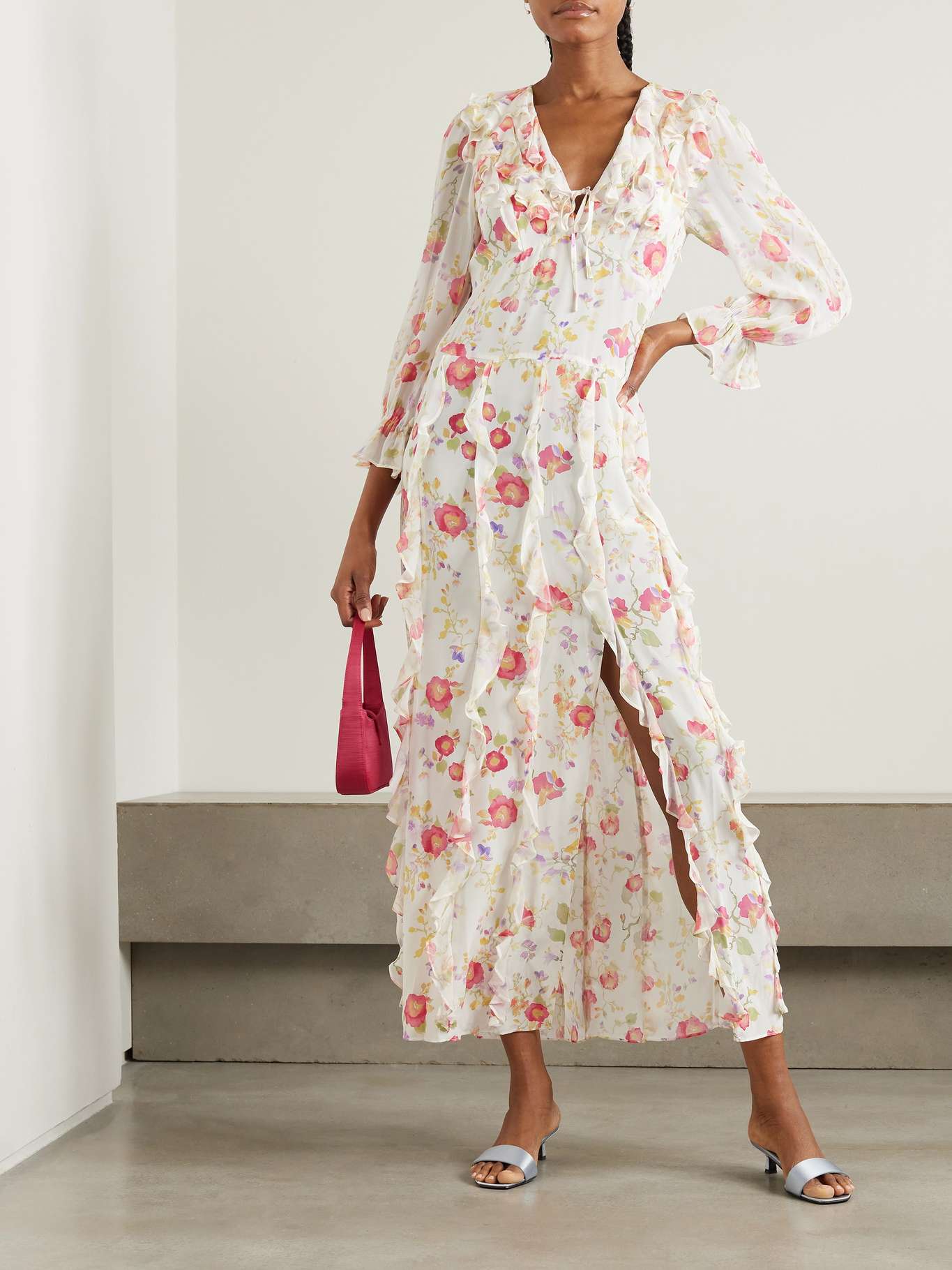 Neo Noir - Rivana Print Chiffon Dress 168848 - 170 - Pink