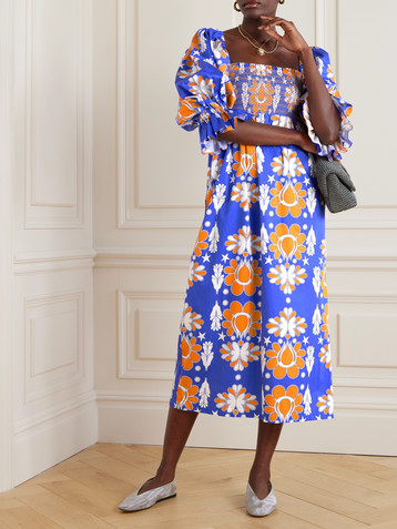 Borgo de Nor Viona shirred printed cotton-poplin midi dress