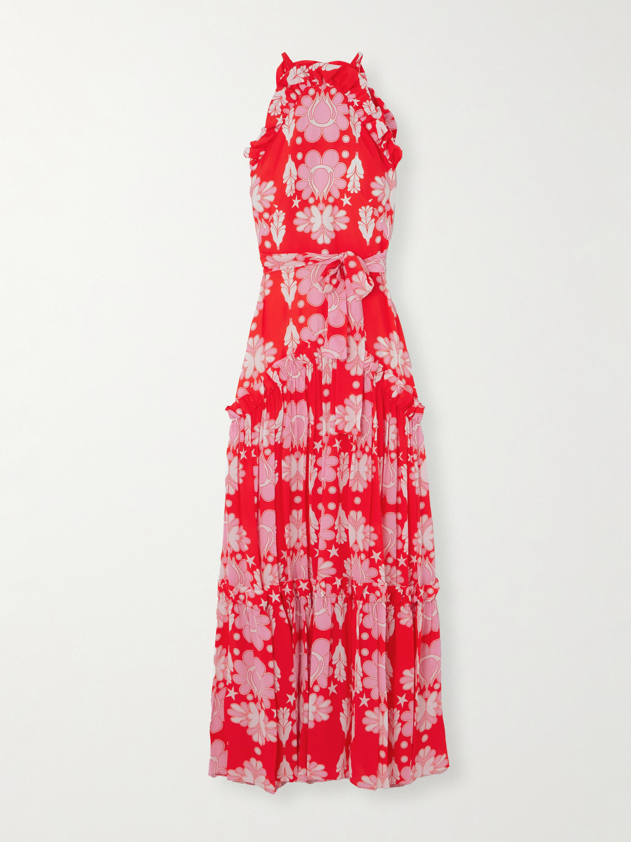 Borgo de Nor - Tatiana Belted Floral-print Crepe Maxi Dress - Red