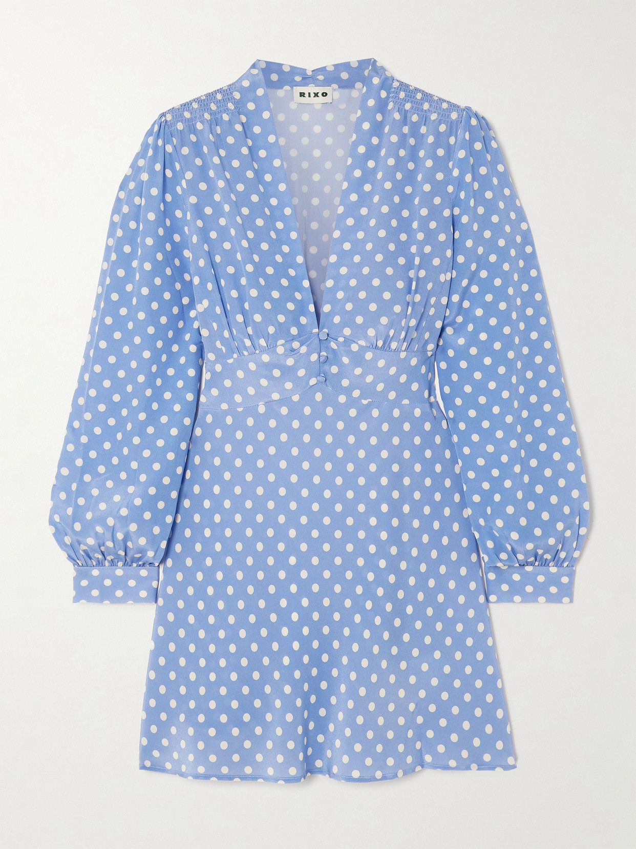 Rixo London Hebe Polka-dot Silk Mini Dress In Blue