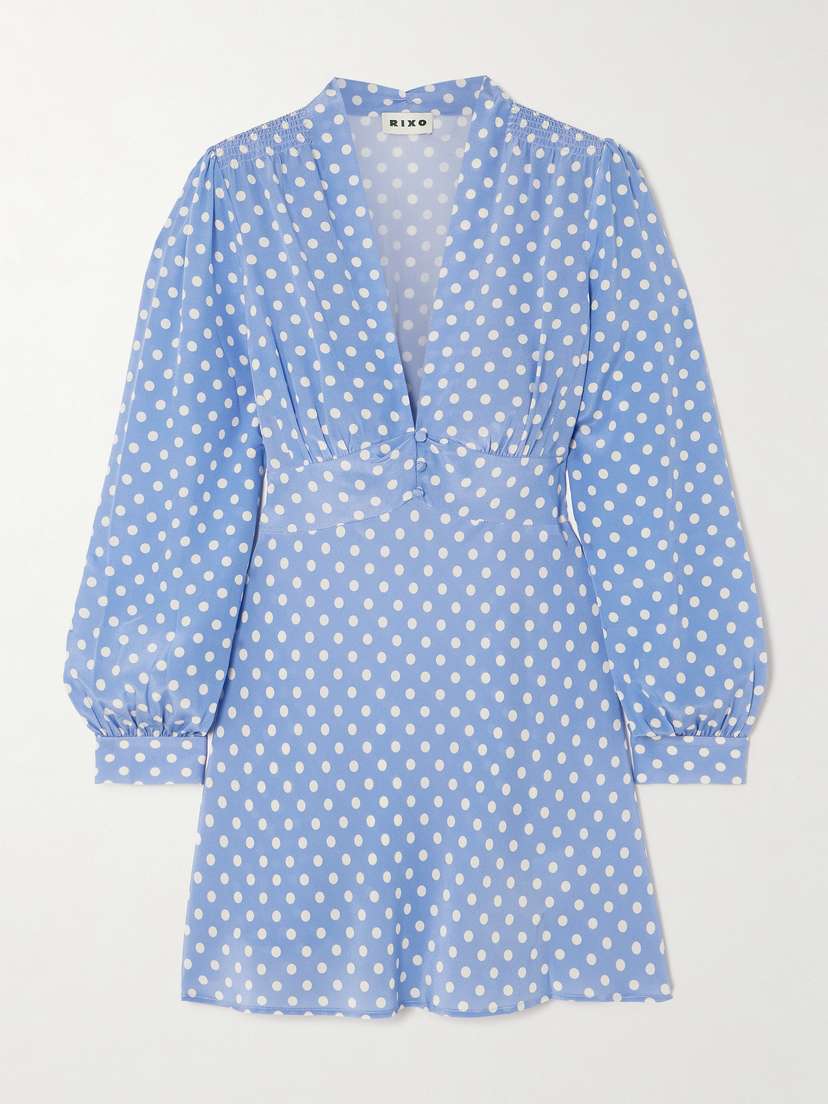 Rixo Hebe Polka-dot Silk Mini Dress - UK 20