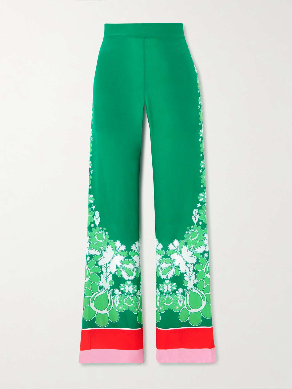 Borgo De Nor Havana Striped Floral-print Crepe Straight-leg Pants In Green