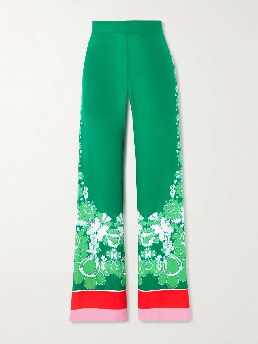 Borgo de Nor Havana Striped Floral-print Crepe Straight-leg Pants