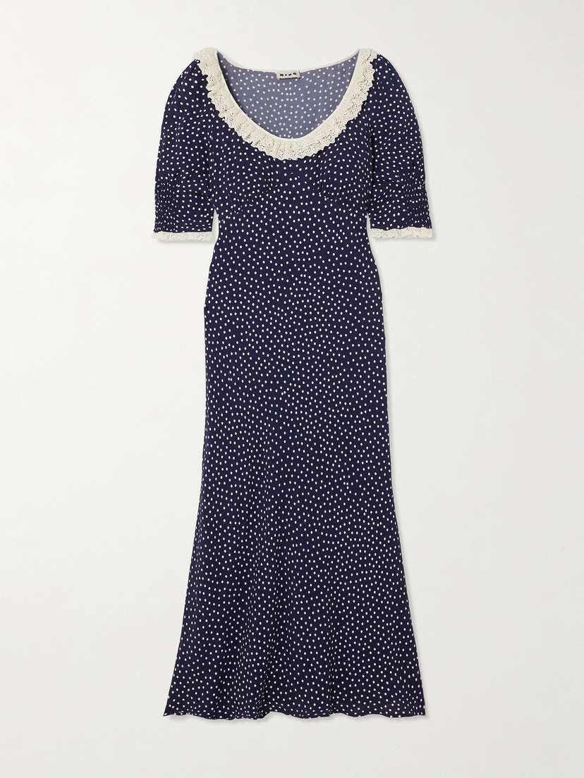 Rixo Juliette Lace-trimmed Polka-dot Crepe De Chine Midi Dress - UK 20