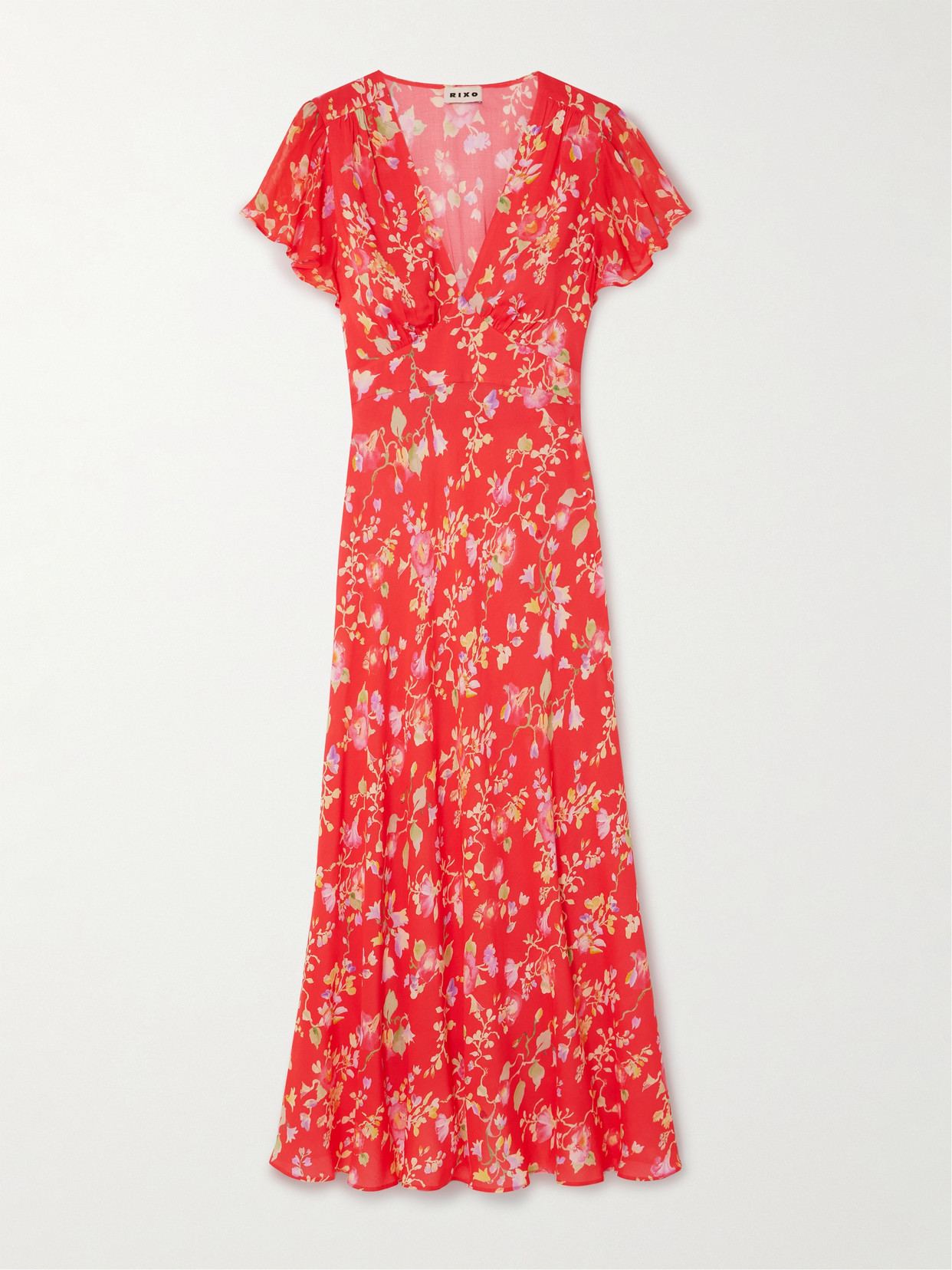 Rixo London Florida Floral-print Crepe Midi Dress In Red