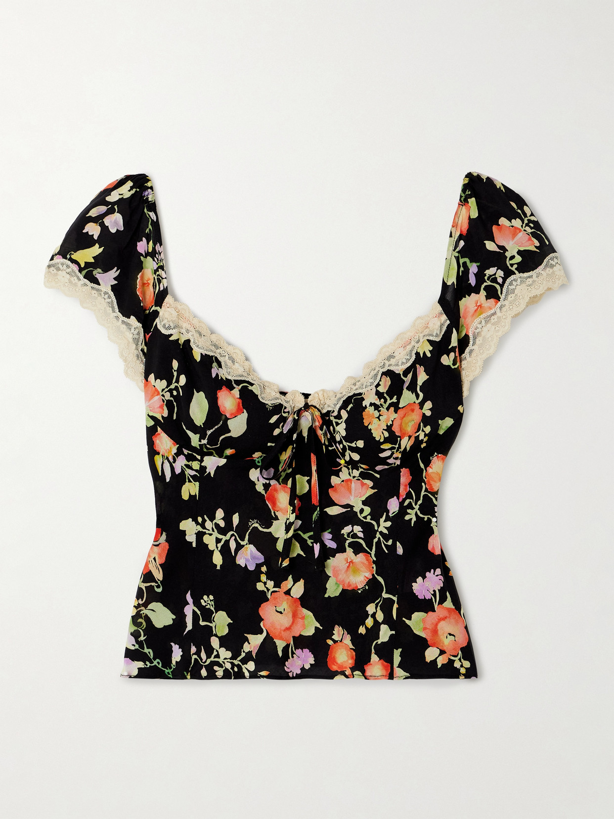 Rixo London Rixo Rosella Floral-print Lace-trimmed Top In Black