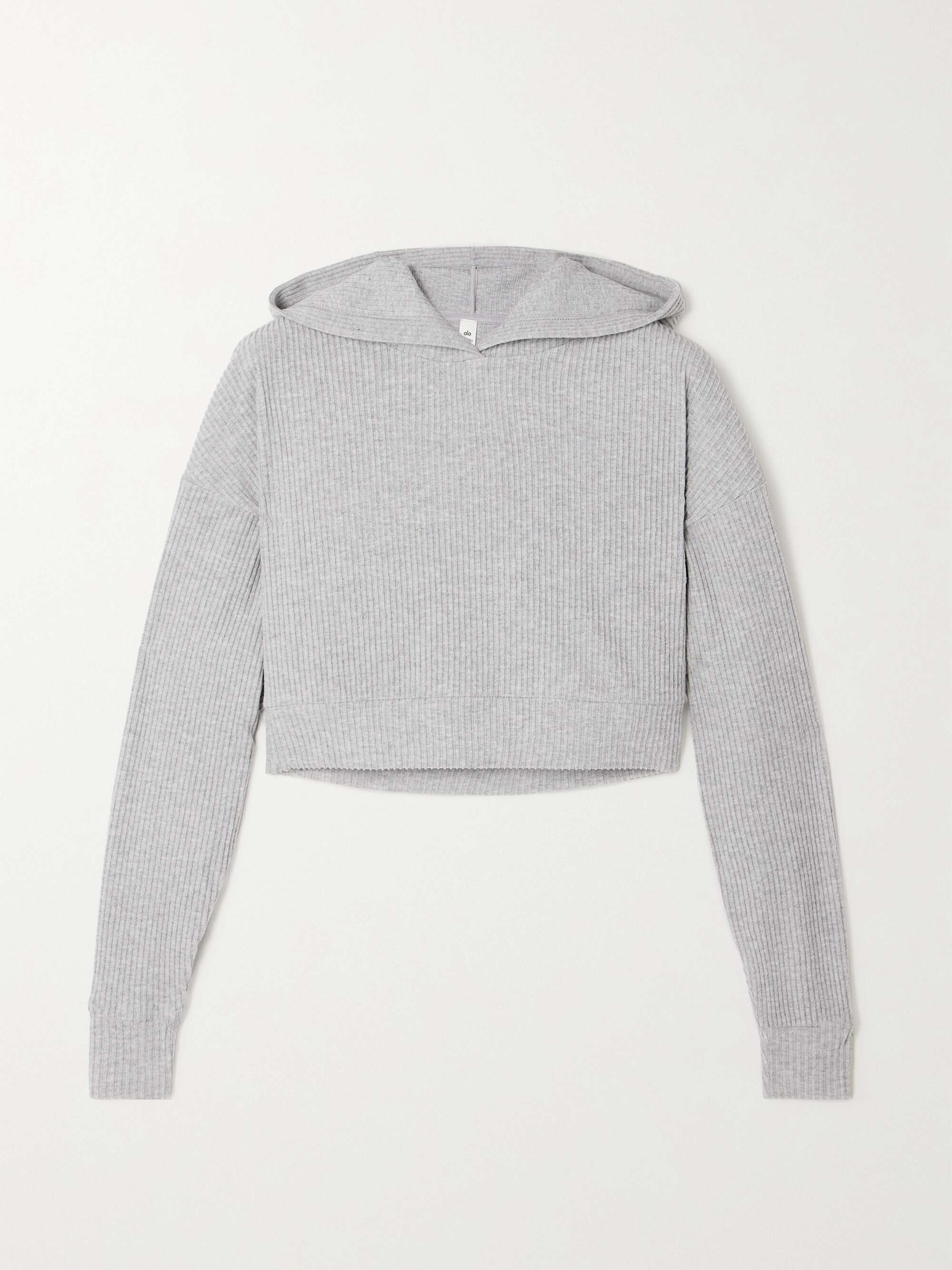 ALO YOGA Muse cropped ribbed brushed-jersey hoodie