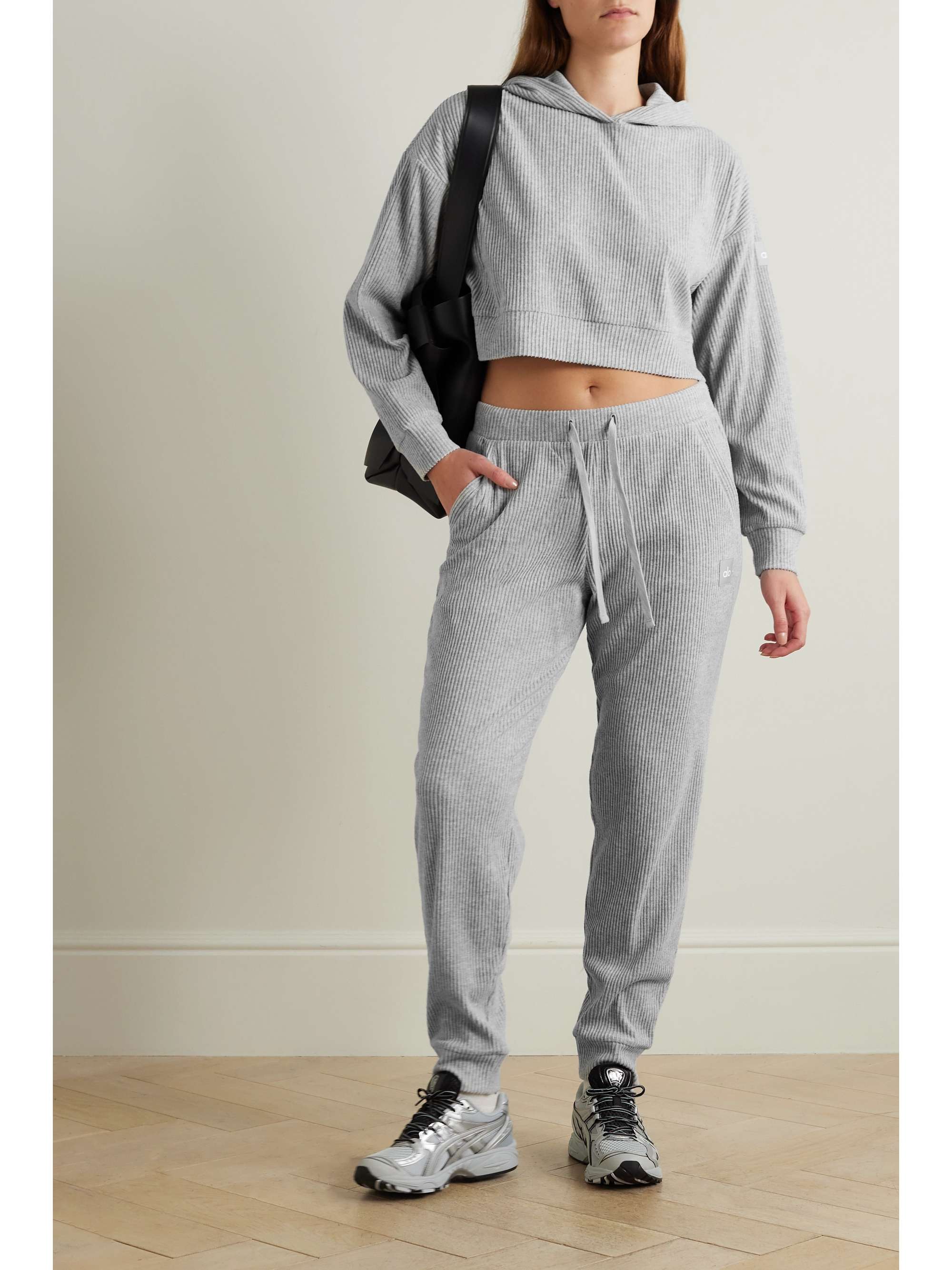 ALO YOGA Muse cropped ribbed fleece hoodie