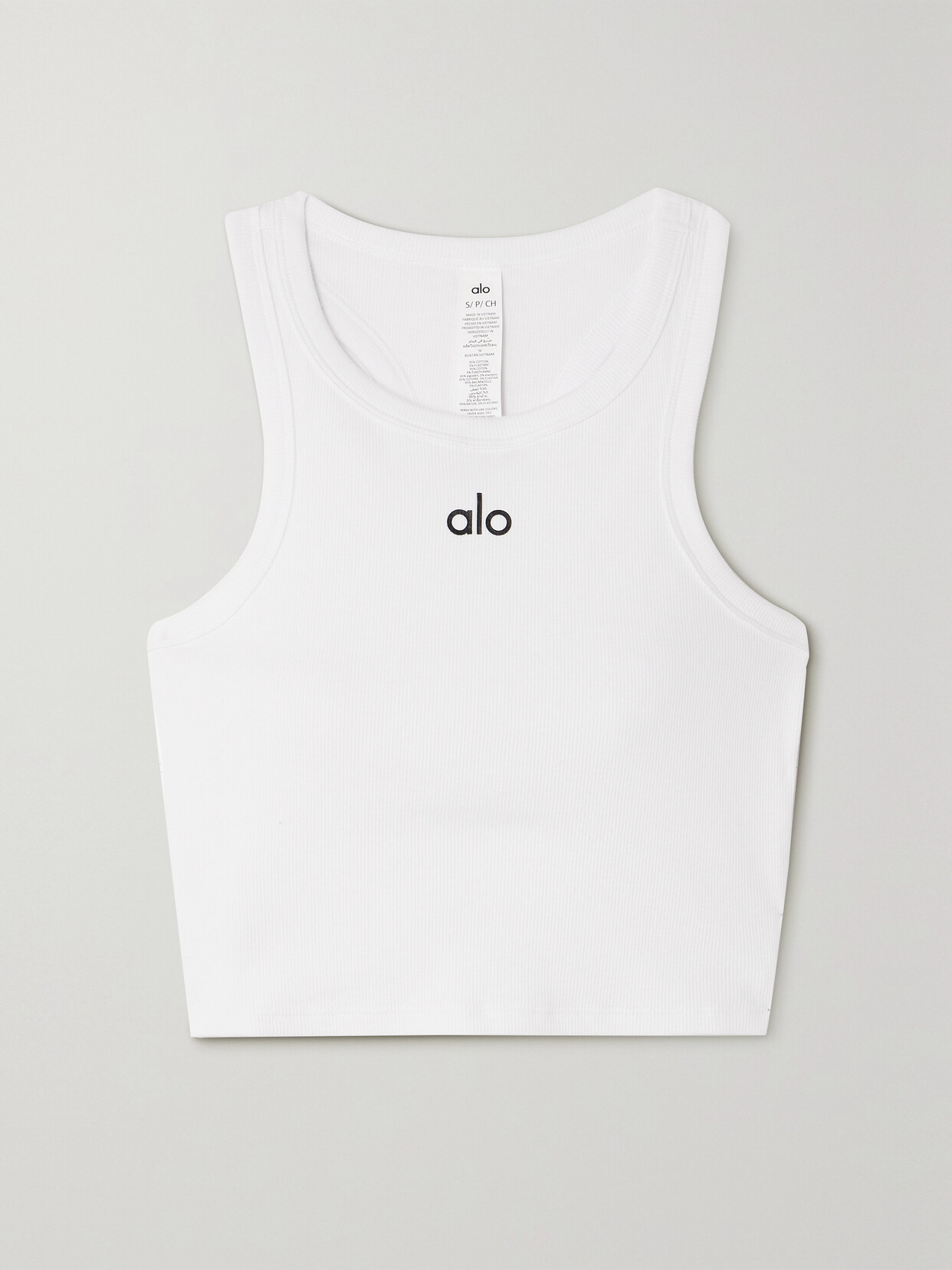 Alo Yoga Aspire Cropped Ribbed Cotton-blend Jersey Tank In White