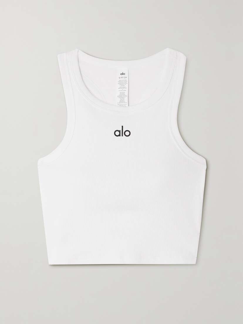 Alo Yoga Aspire Cropped Ribbed Cotton-blend Jersey Tank