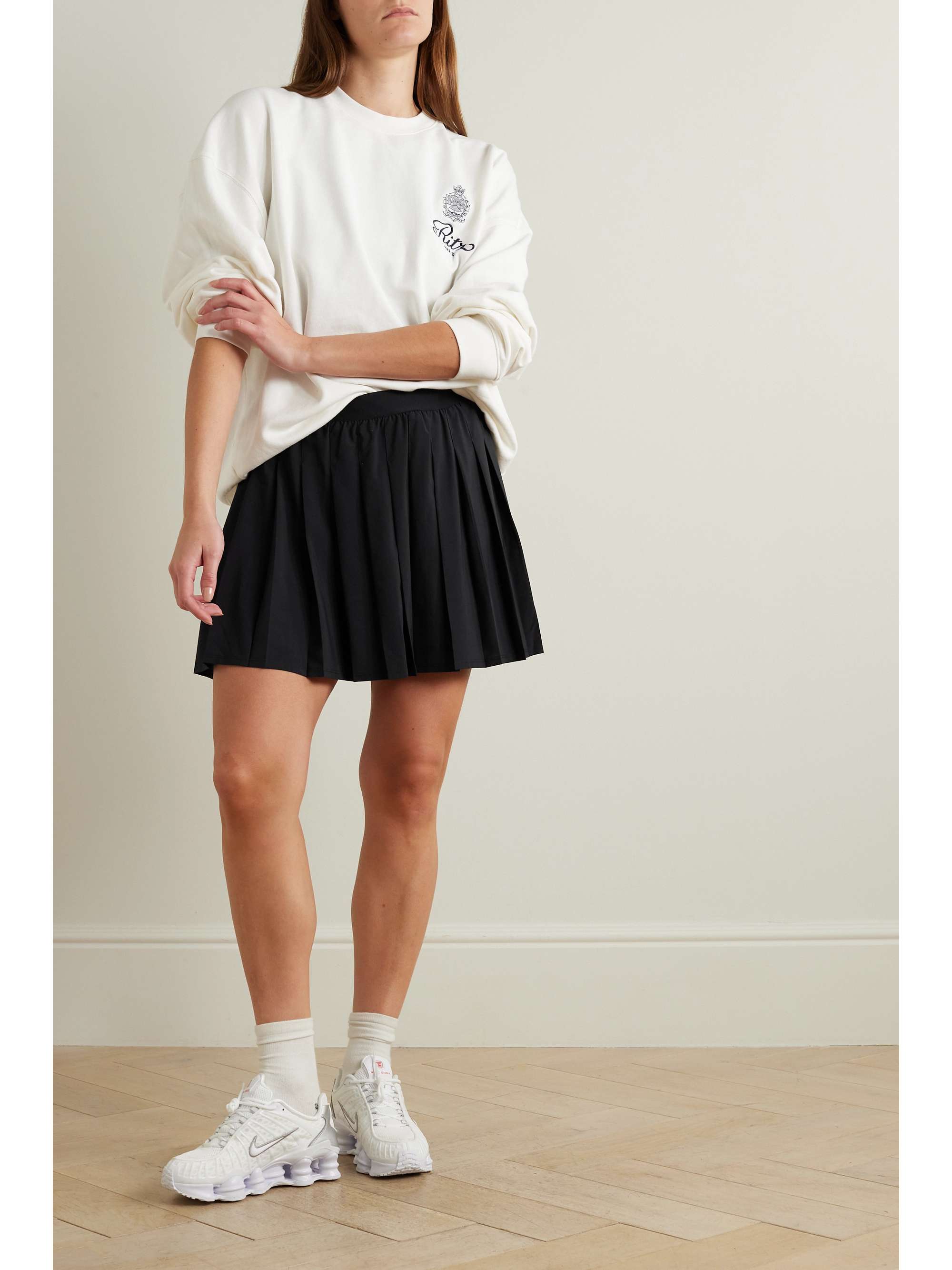 Varsity pleated stretch-jersey mini skirt