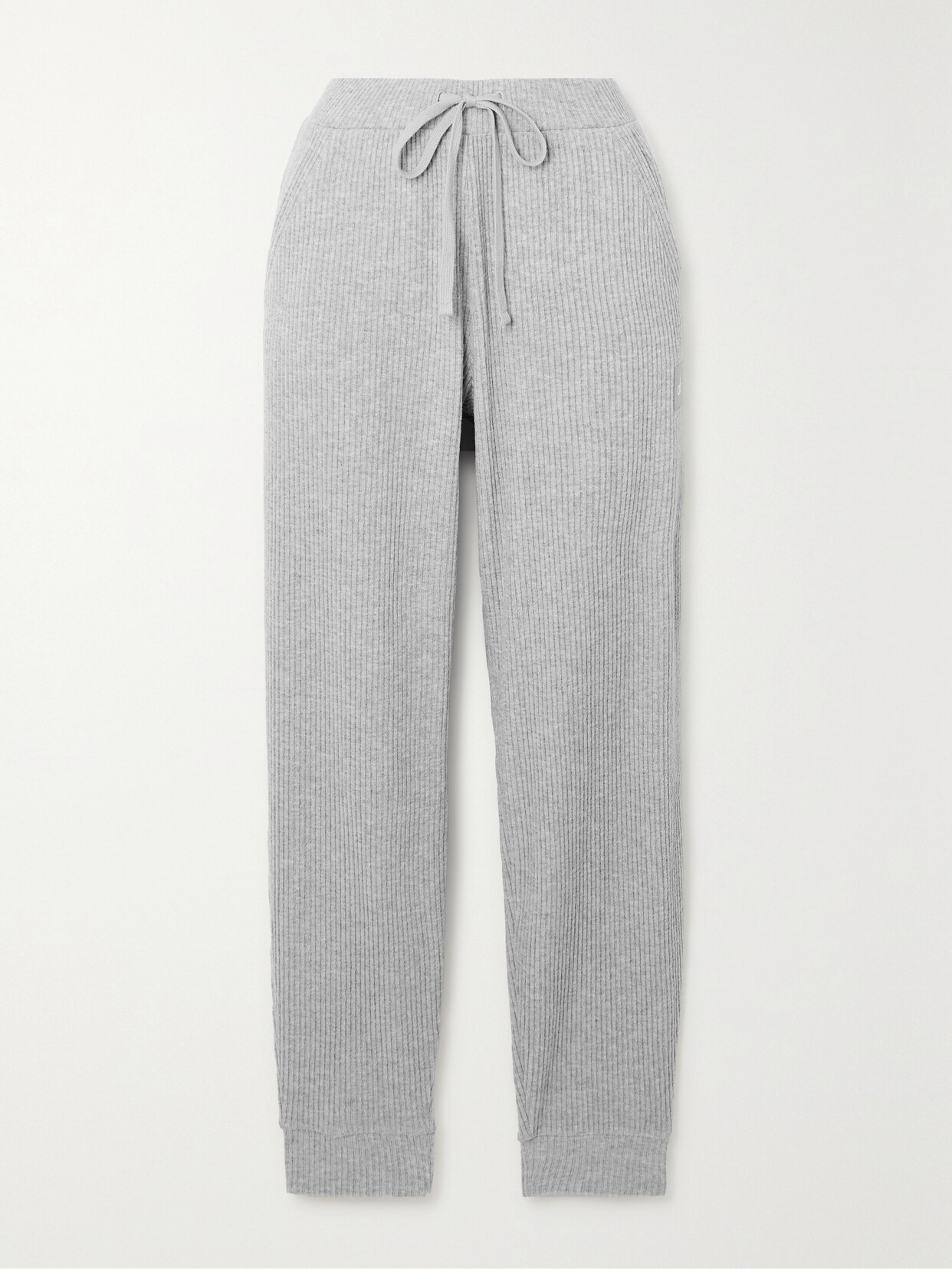 Alo Yoga Muse Brushed Ribbed-jersey Track Trousers In Grey