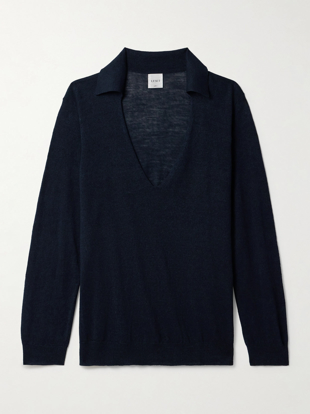 Shop Leset Eve Linen-blend Polo Sweater In Blue