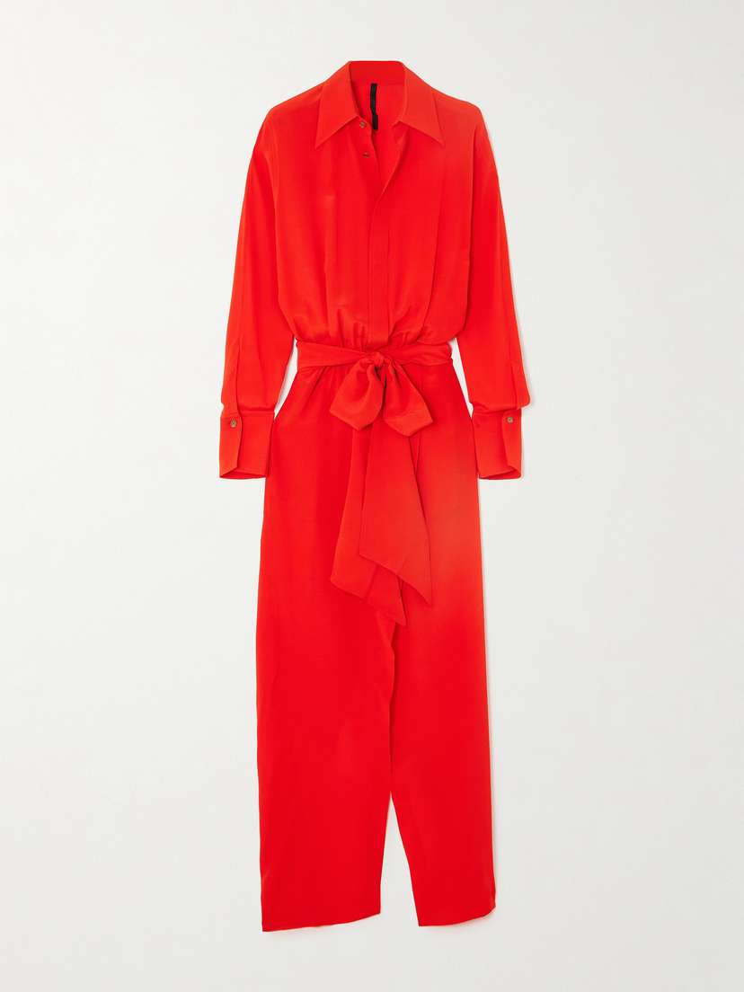 Petar Petrov Say It Loud Belted Gathered Silk-crepe Maxi Shirt Dress
