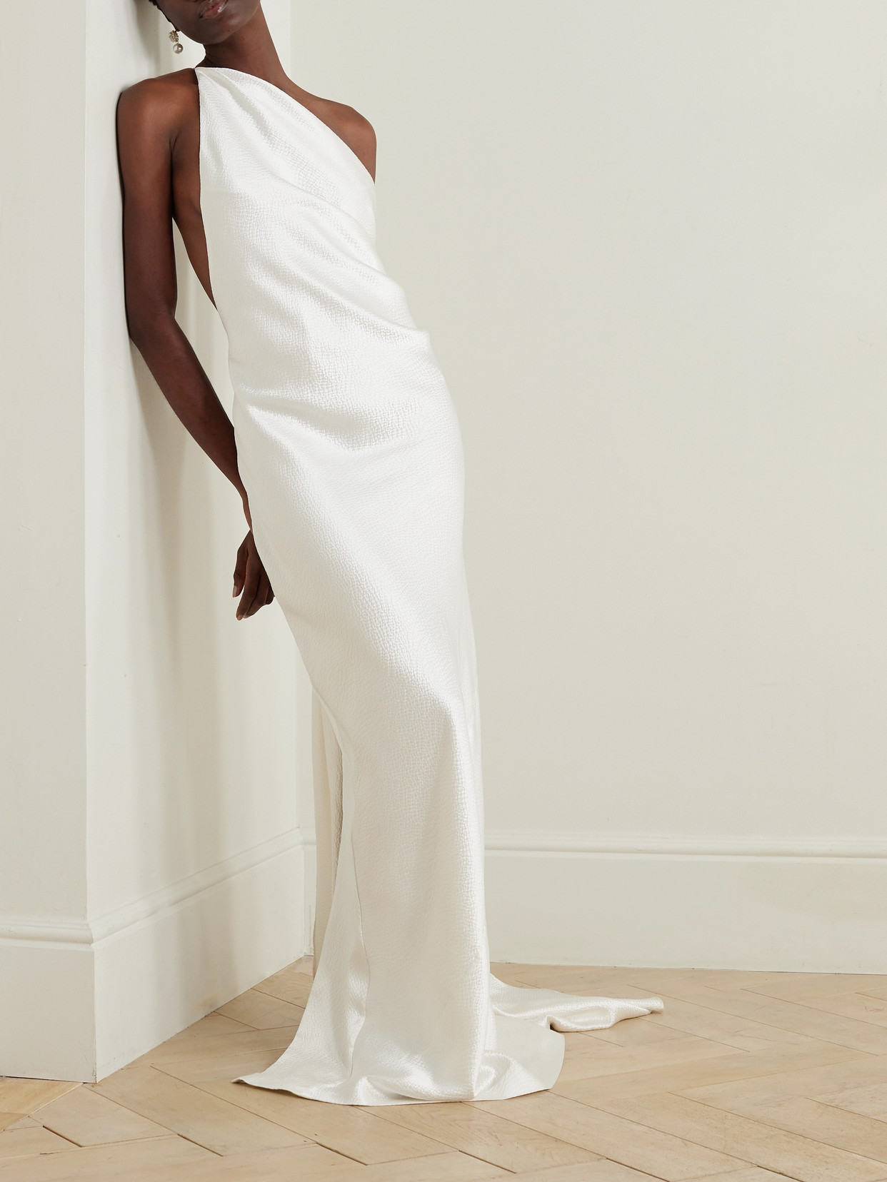 Tove Caroline One-shoulder Hammered-silk Maxi Dress In White