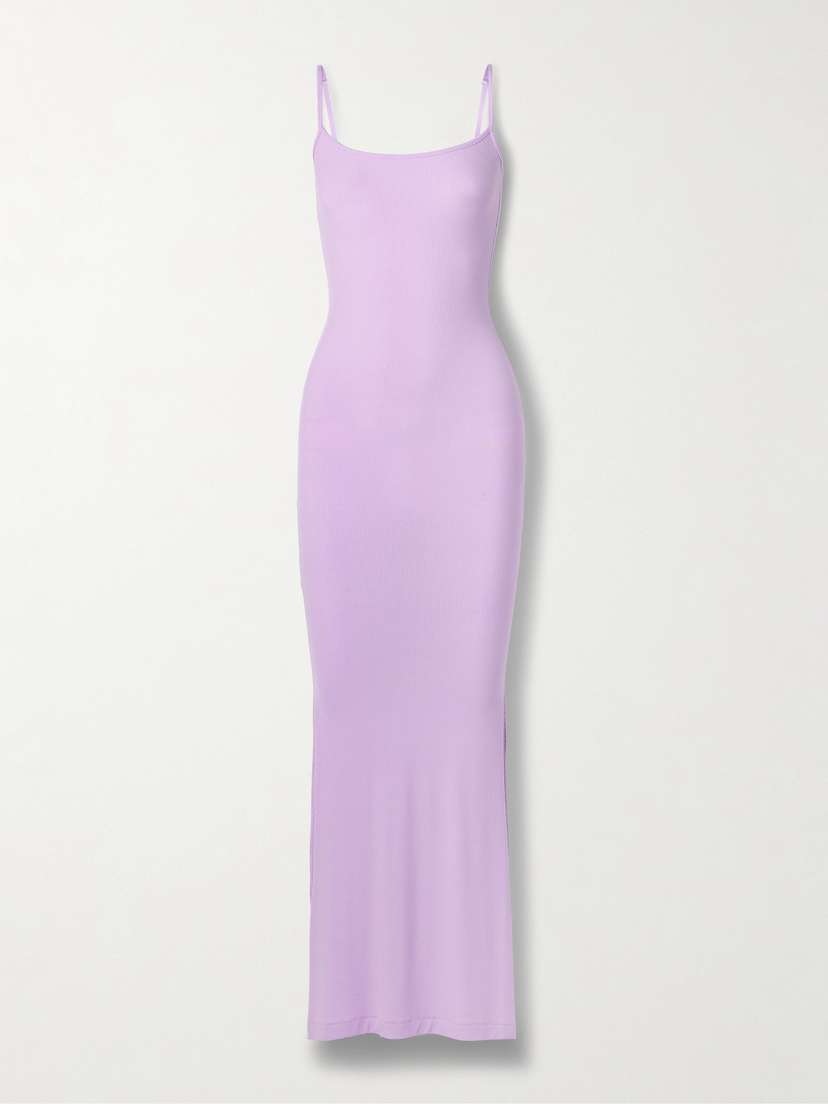 Skims Soft Lounge Rib Long Stretch-modal Slip Dress - Sugar Plum