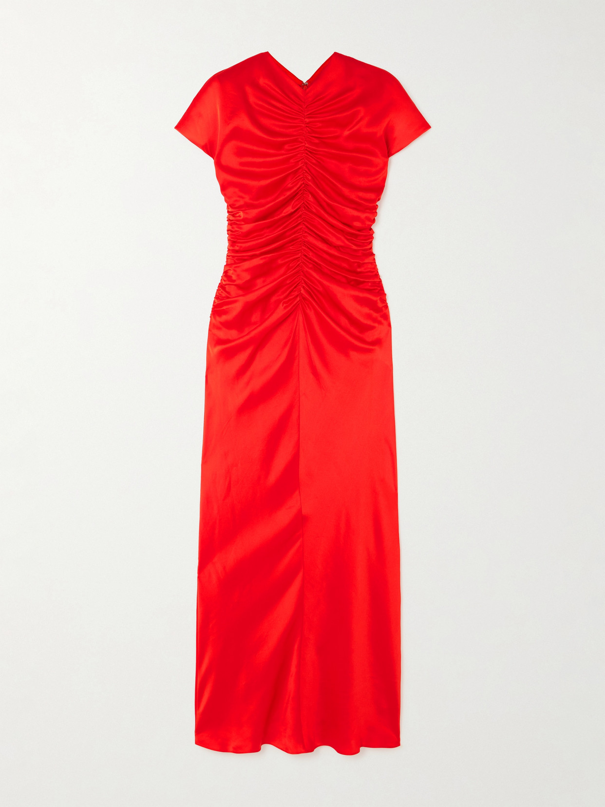 Shop Tove Aubree Ruched Silk-satin Maxi Dress In Red