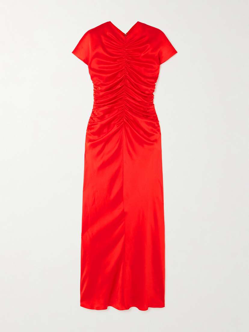 Tove Aubree Ruched Silk-satin Maxi Dress