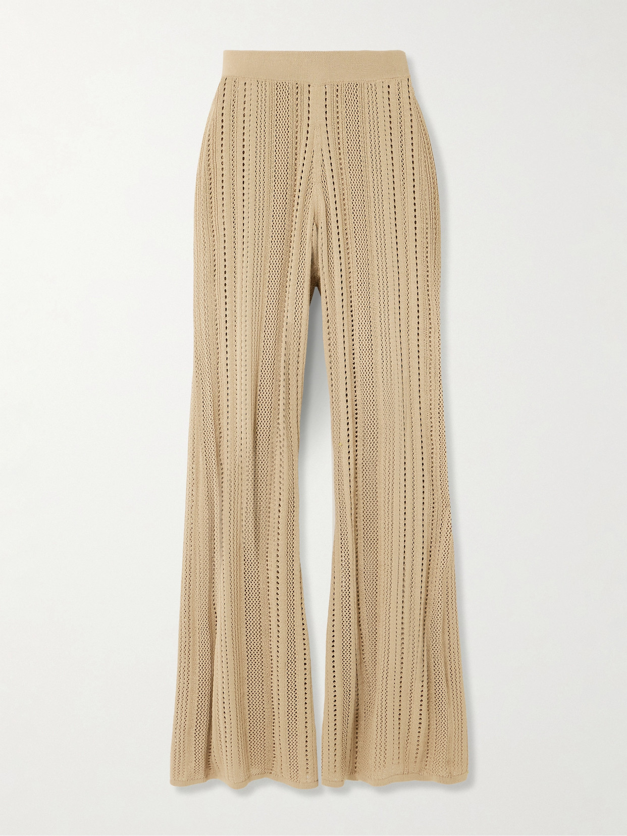 By Malene Birger - Kiraz Pointelle-knit Cotton-blend Wide-leg Pants - Neutrals