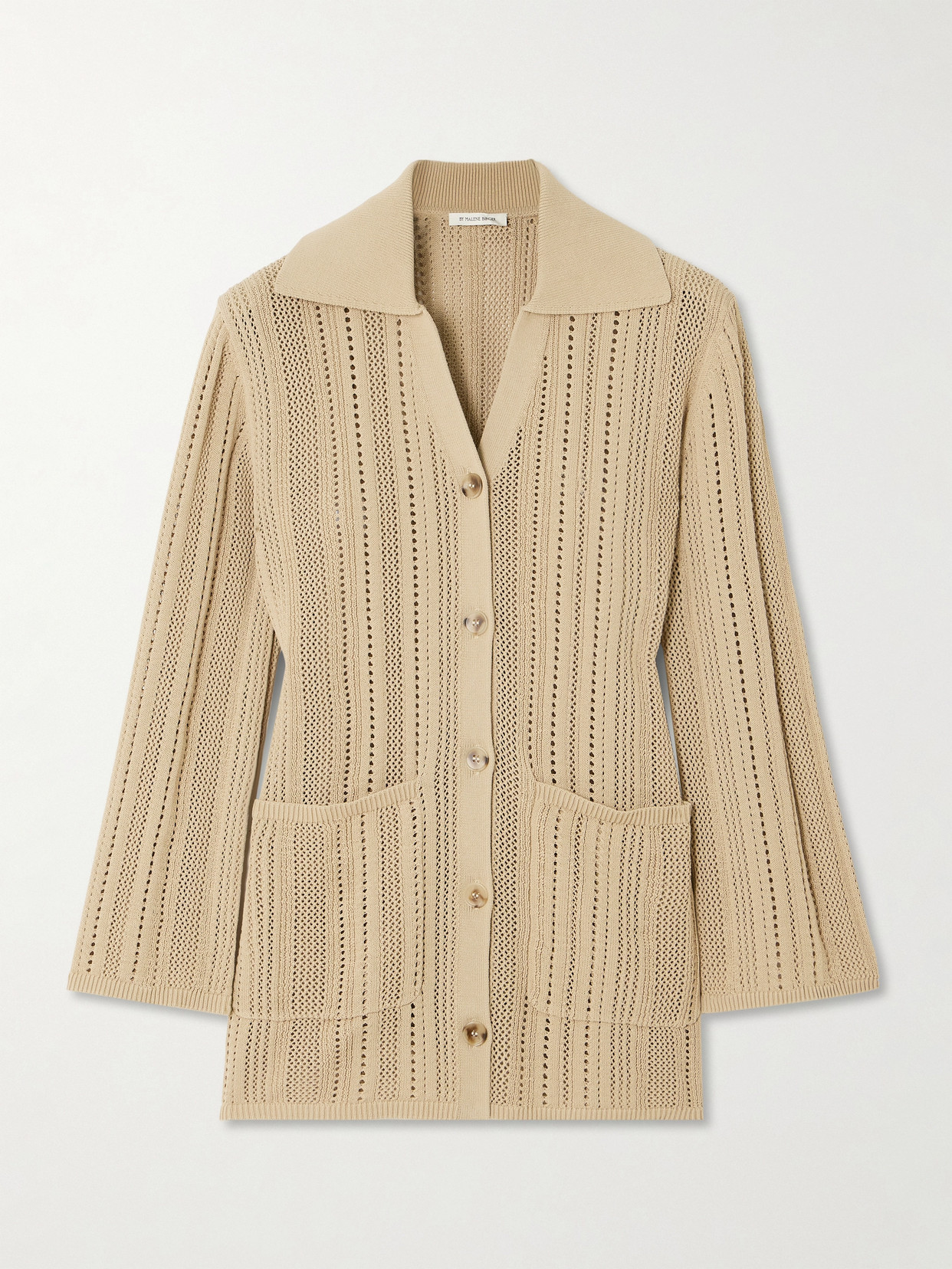 By Malene Birger Samina Pointelle-knit Cotton-blend Cardigan In Brown