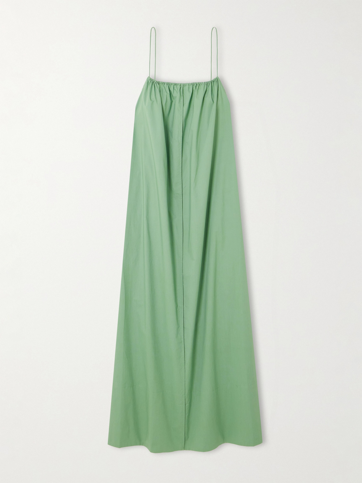 Shop By Malene Birger Lanney Gathered Organic Cotton-poplin Maxi Dress In Green