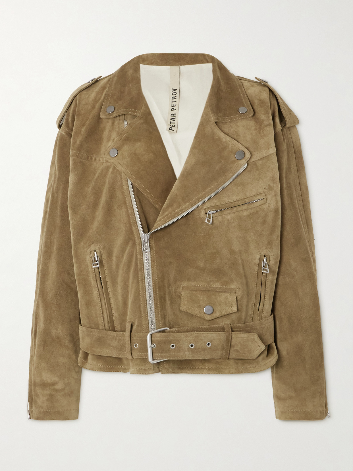 Petar Petrov Savage Belted Suede Biker Jacket In Green