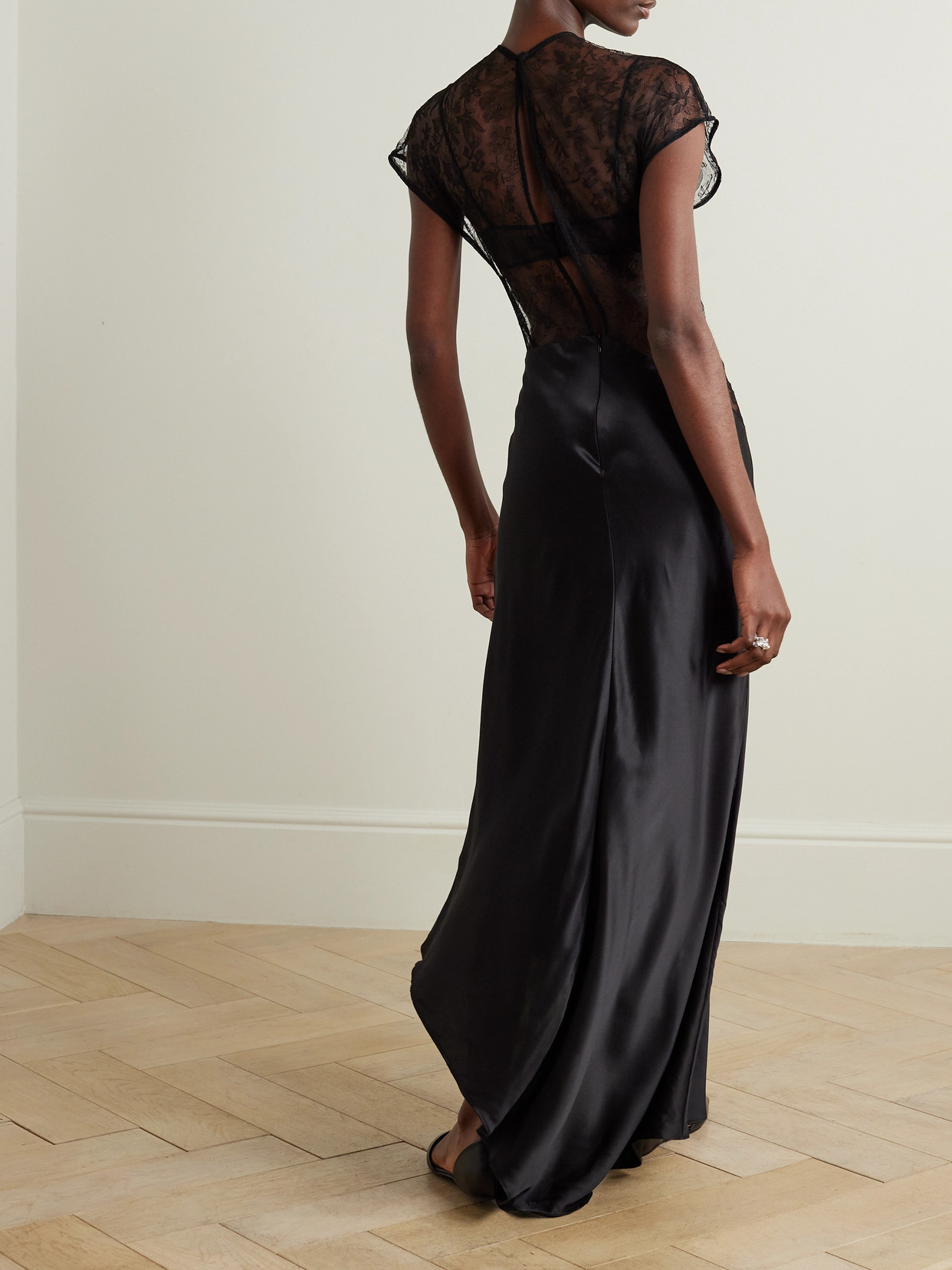 Tove Beline Lace And Silk-satin Maxi Dress In Black