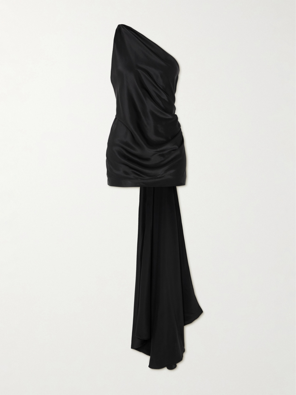 Tove Shiloh One-shoulder Open-back Draped Silk-satin Top In Black