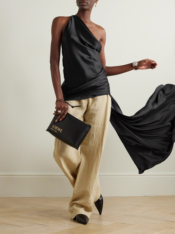 TOVE Shiloh one-shoulder open-back draped silk-satin top