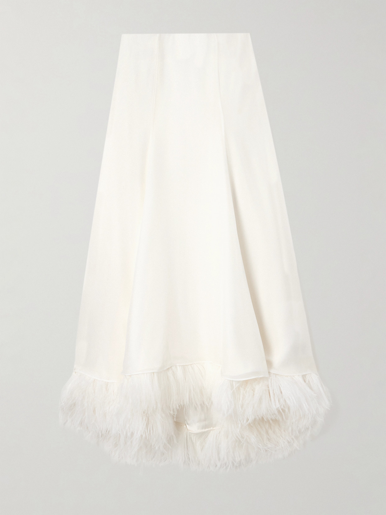 Tove Renee Feather-trimmed Silk-satin Skirt In White