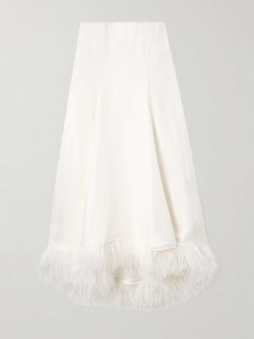 Tove Renee Feather-trimmed Silk-satin Skirt