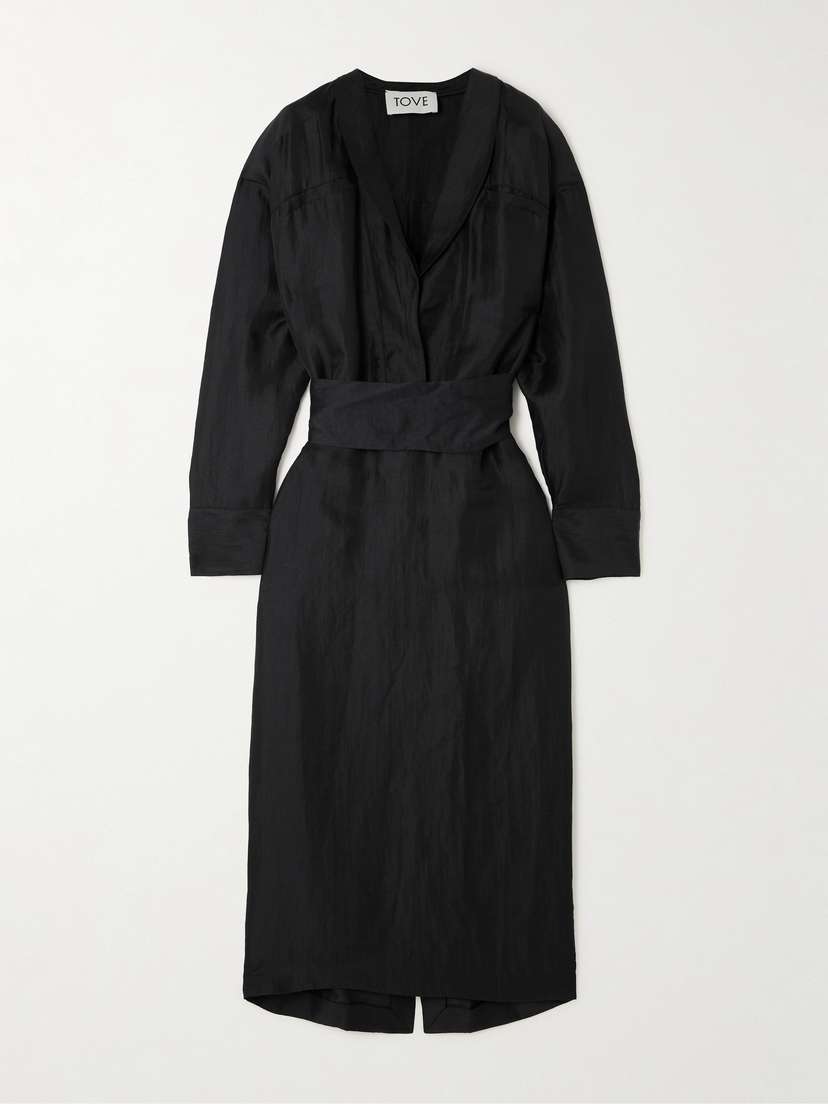 Tove Rhys Belted Linen And Silk-blend Midi Dress