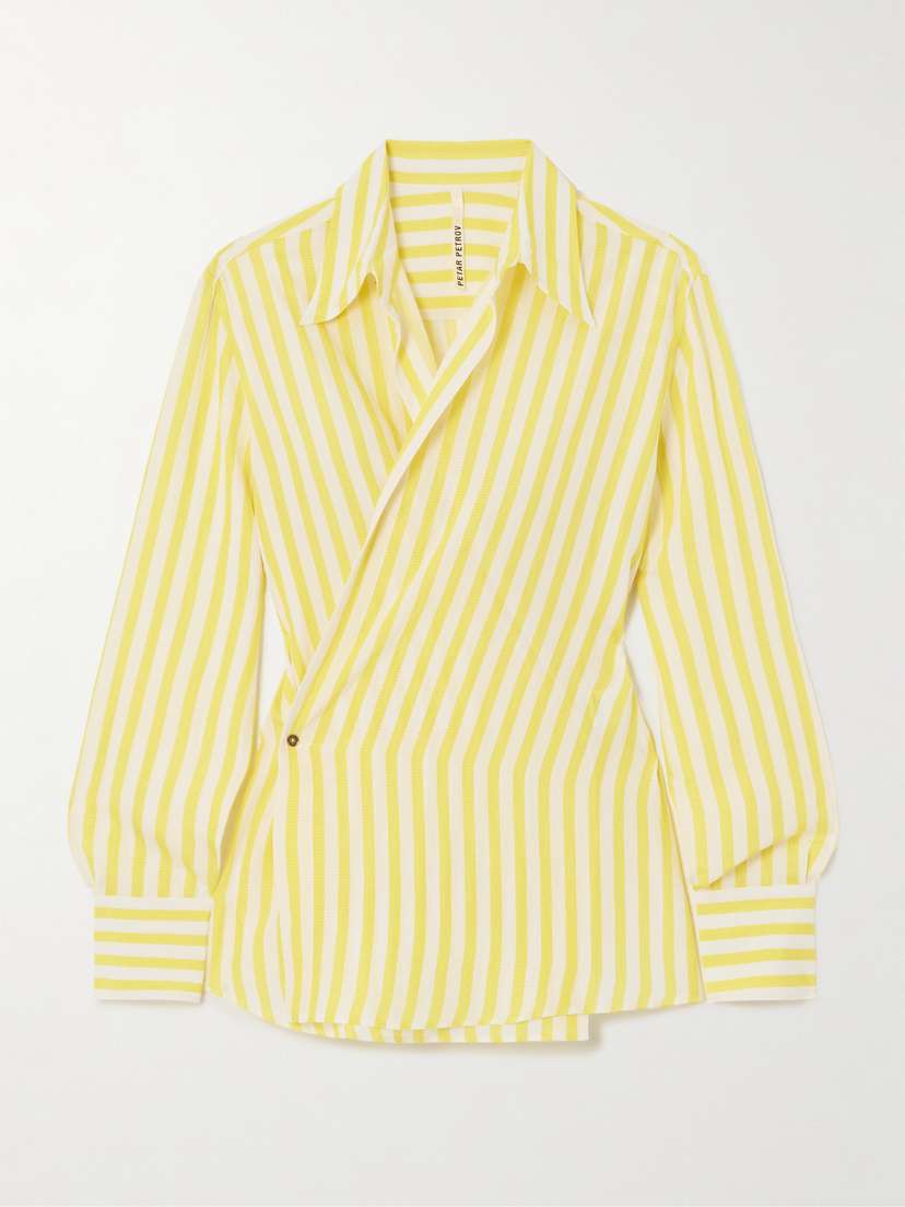 Petar Petrov Striped Silk-crepon Wrap Blouse