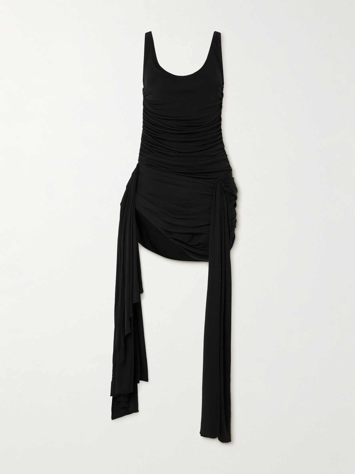 Shop Mugler Tie-detailed Draped Stretch-jersey Mini Dress In Black