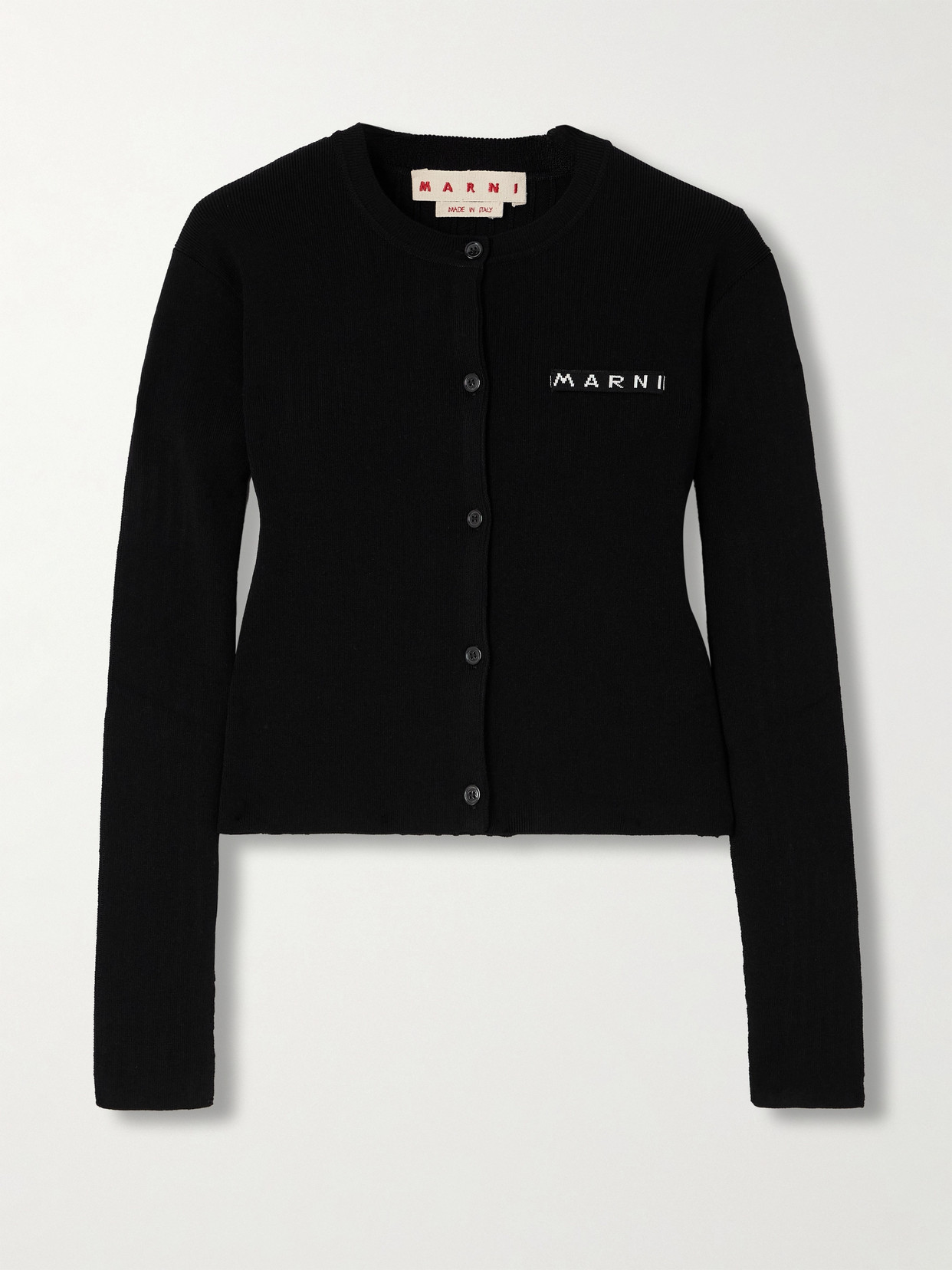 Marni Appliquéd Ribbed-knit Cardigan In Black