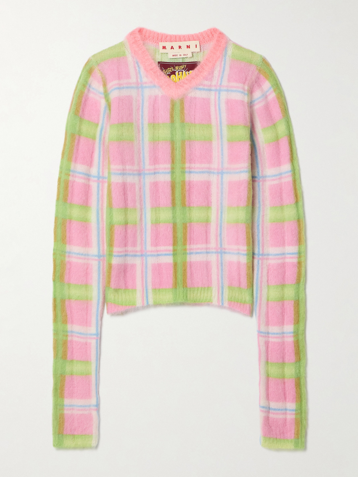 Marni - Checked Brushed Knitted Sweater - Pink