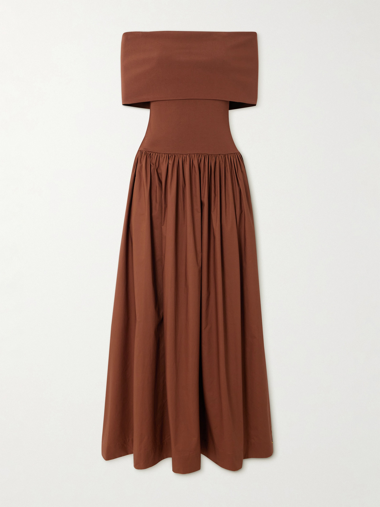 Esse Studios Off-the-shoulder Stretch-knit And Organic Cotton-poplin Maxi Dress In Brown