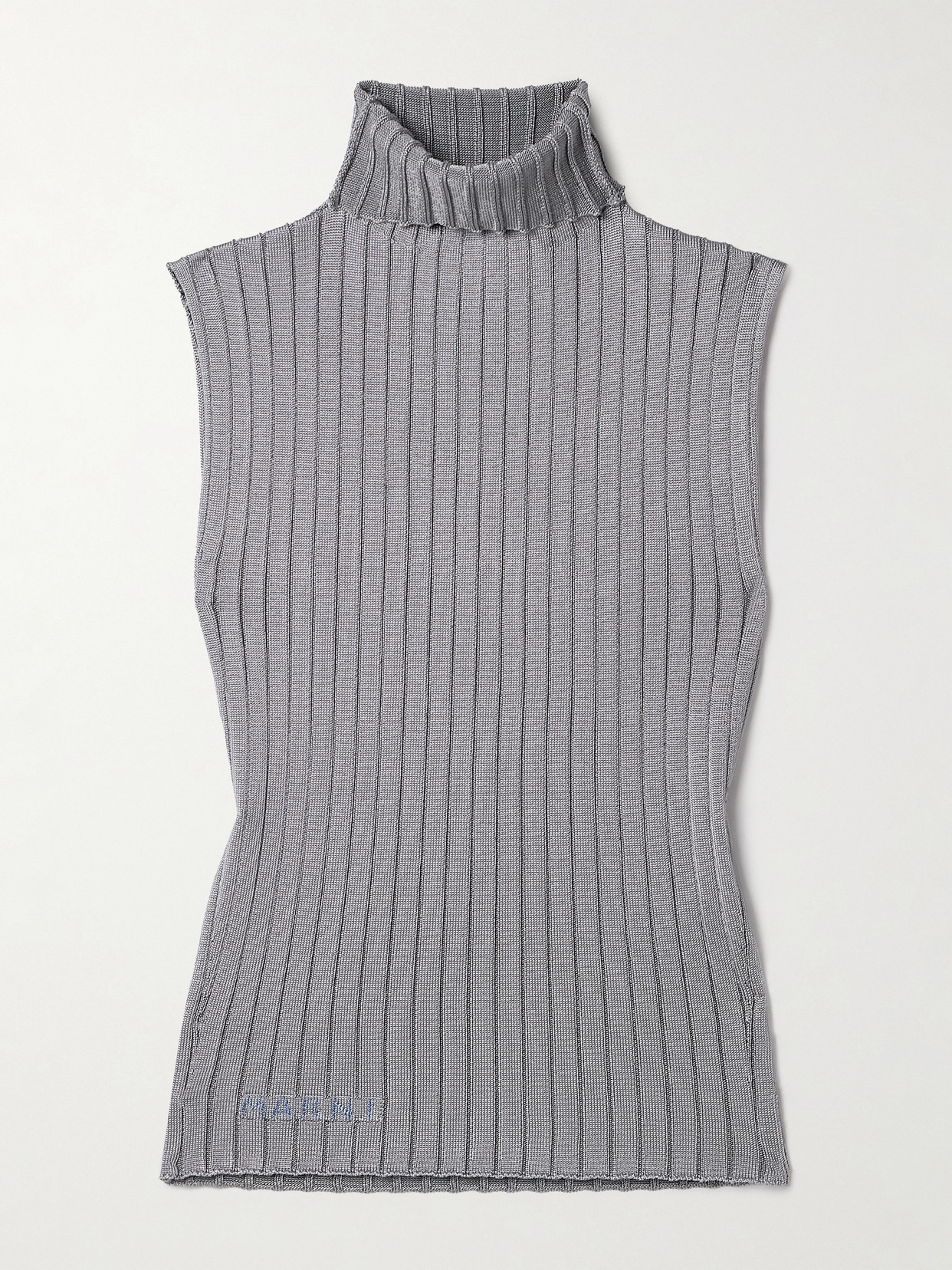 Shop Marni Metallic Intarsia Ribbed-knit Turtleneck Top In Gray