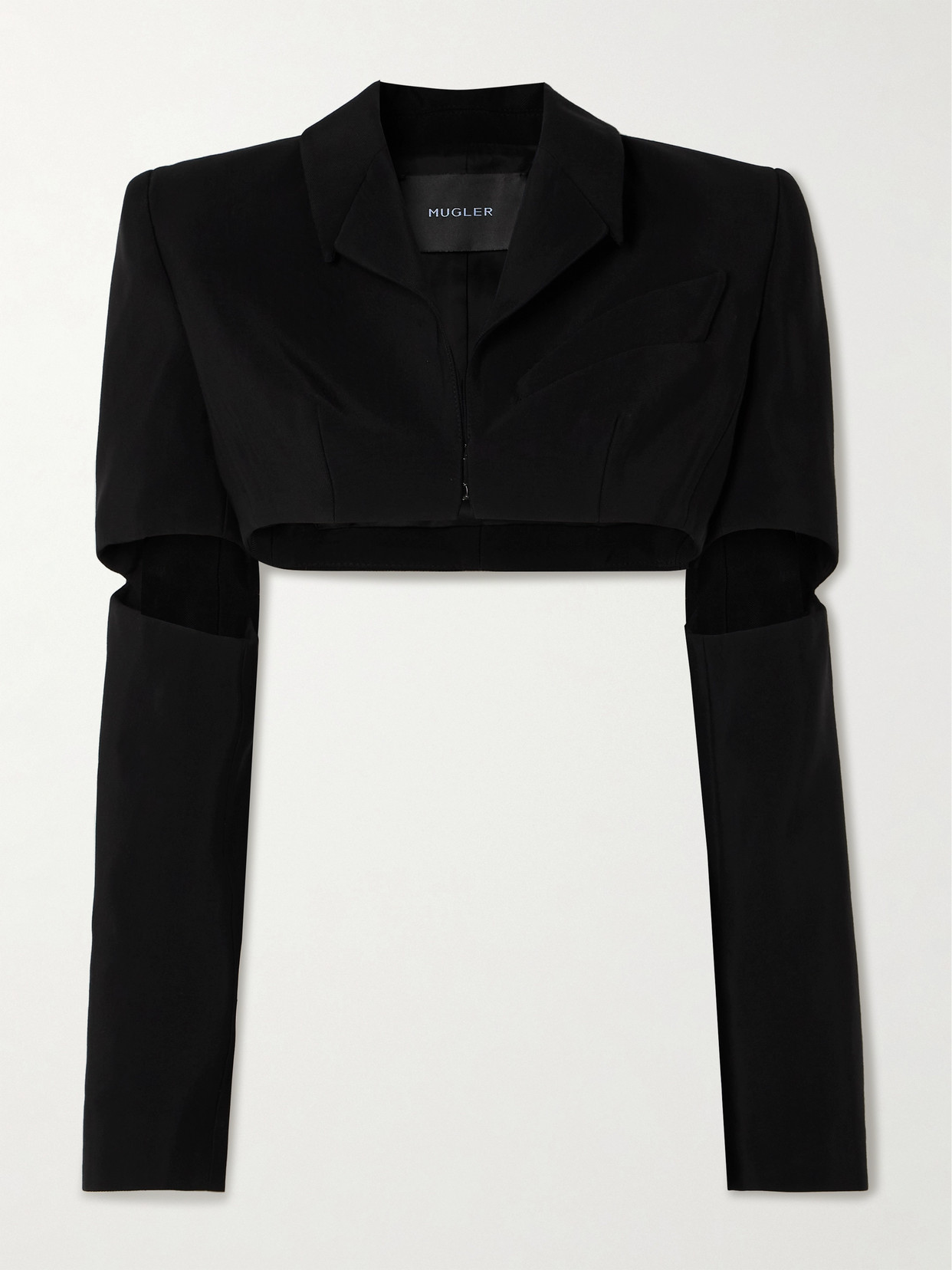 Shop Mugler Cropped Cutout Twill Blazer In Black