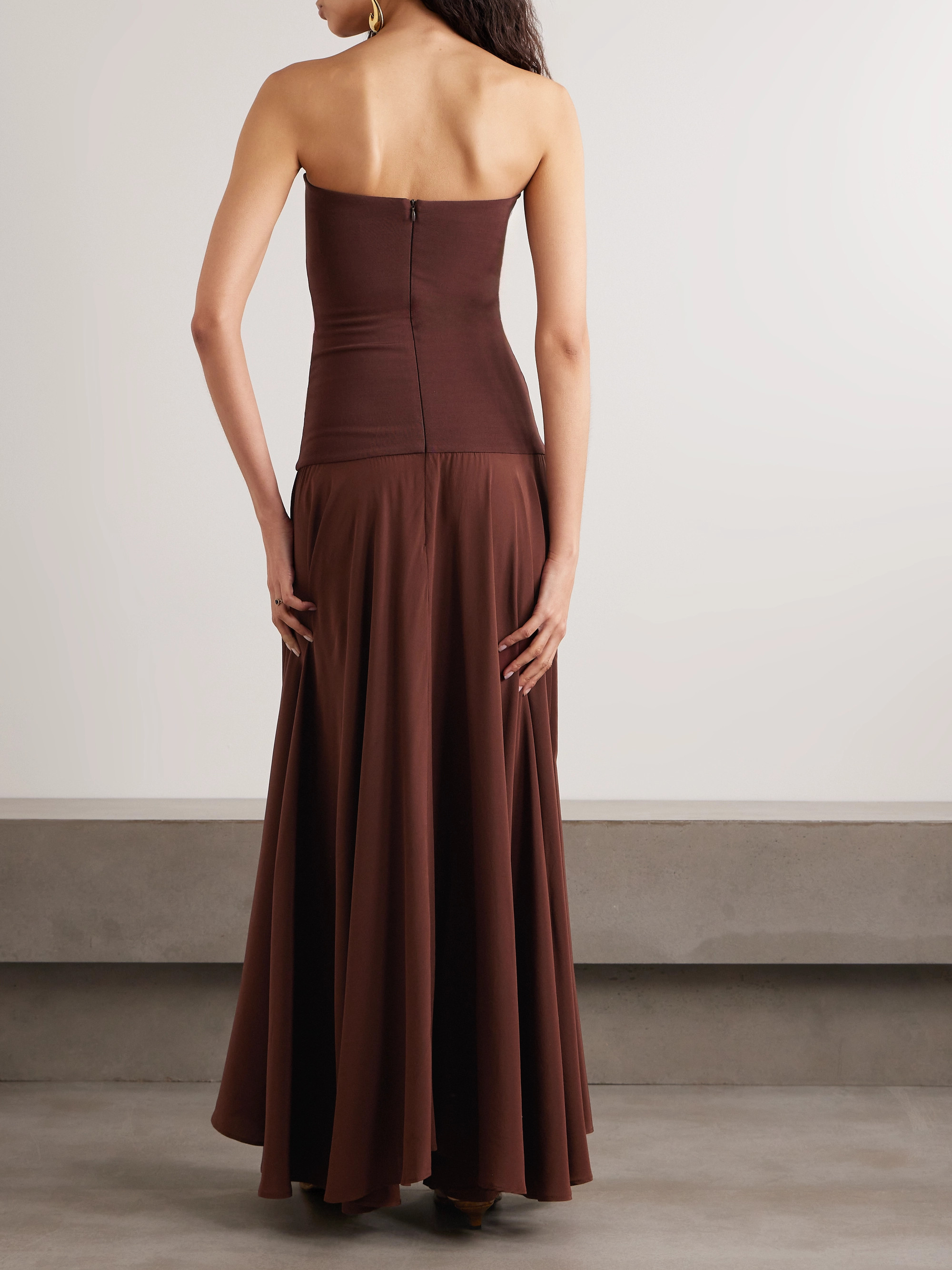 Esse Studios Illi strapless knitted and silk crepe de chine maxi dress