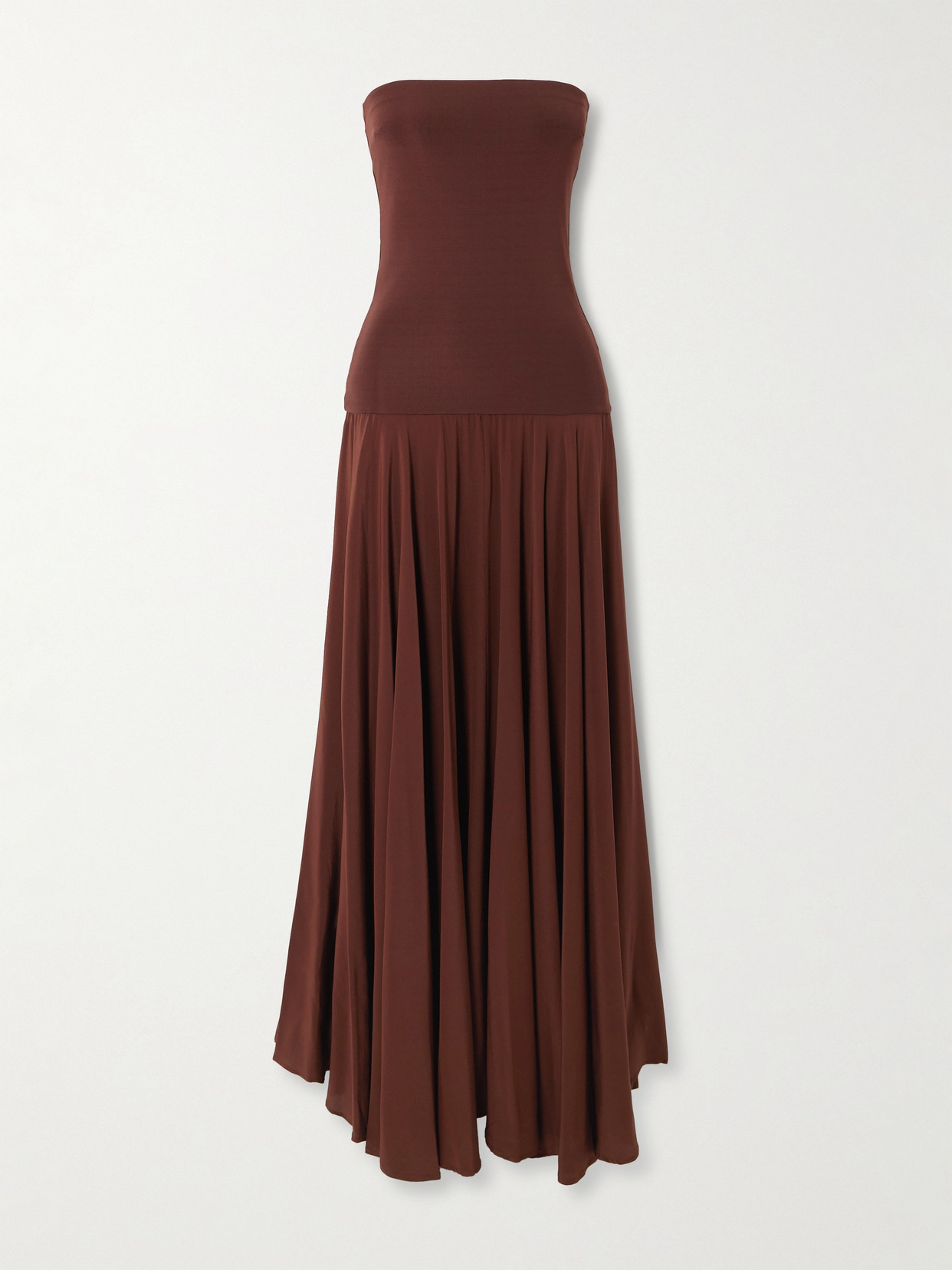 Esse Studios Illi Strapless Knitted And Silk Crepe De Chine Maxi Dress In Brown