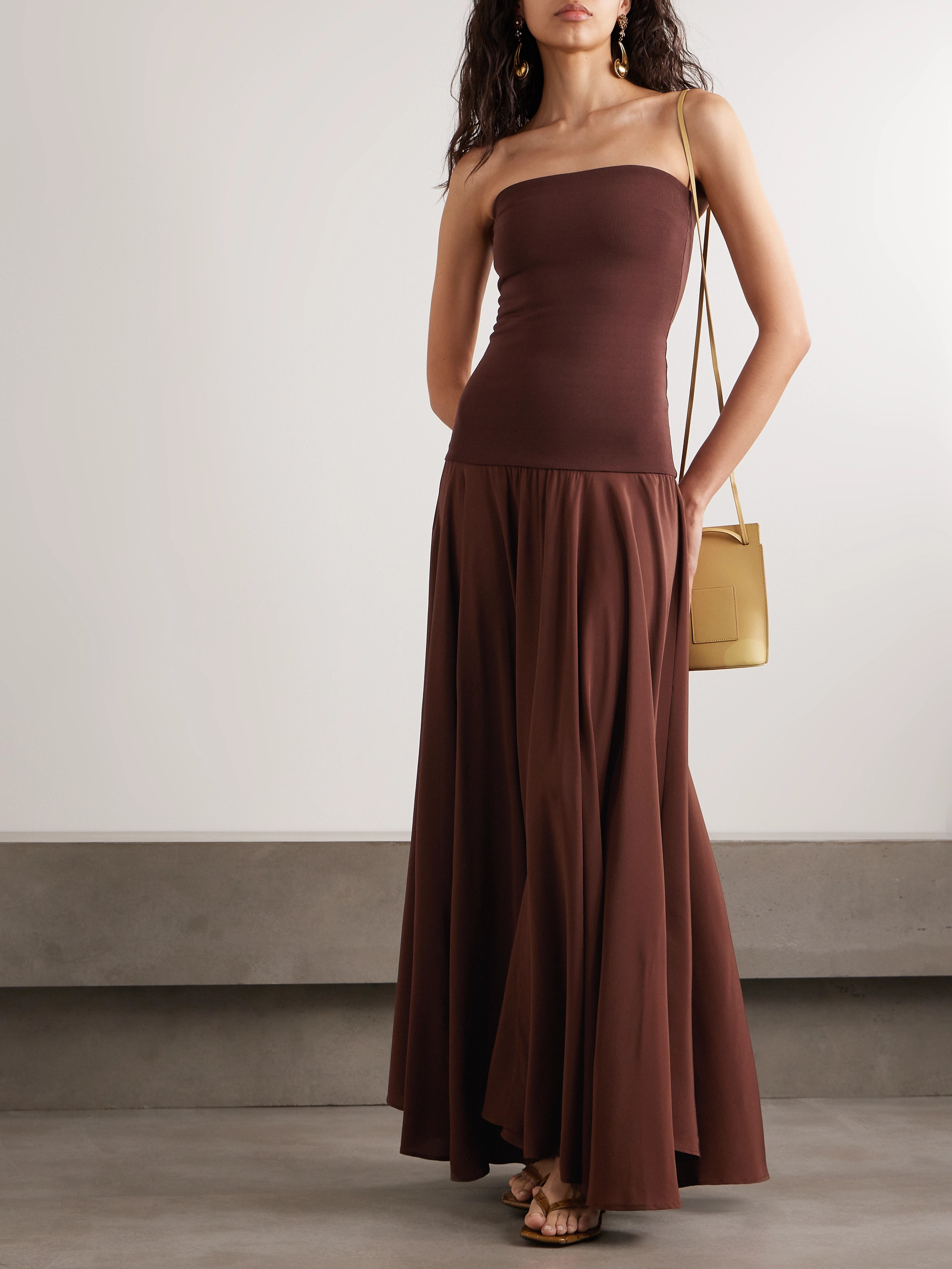 Esse Studios Illi strapless knitted and silk crepe de chine maxi dress