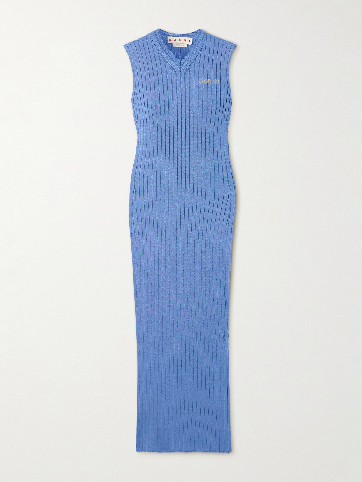 Shop Marni Ribbed-knit Midi Dress In Blue