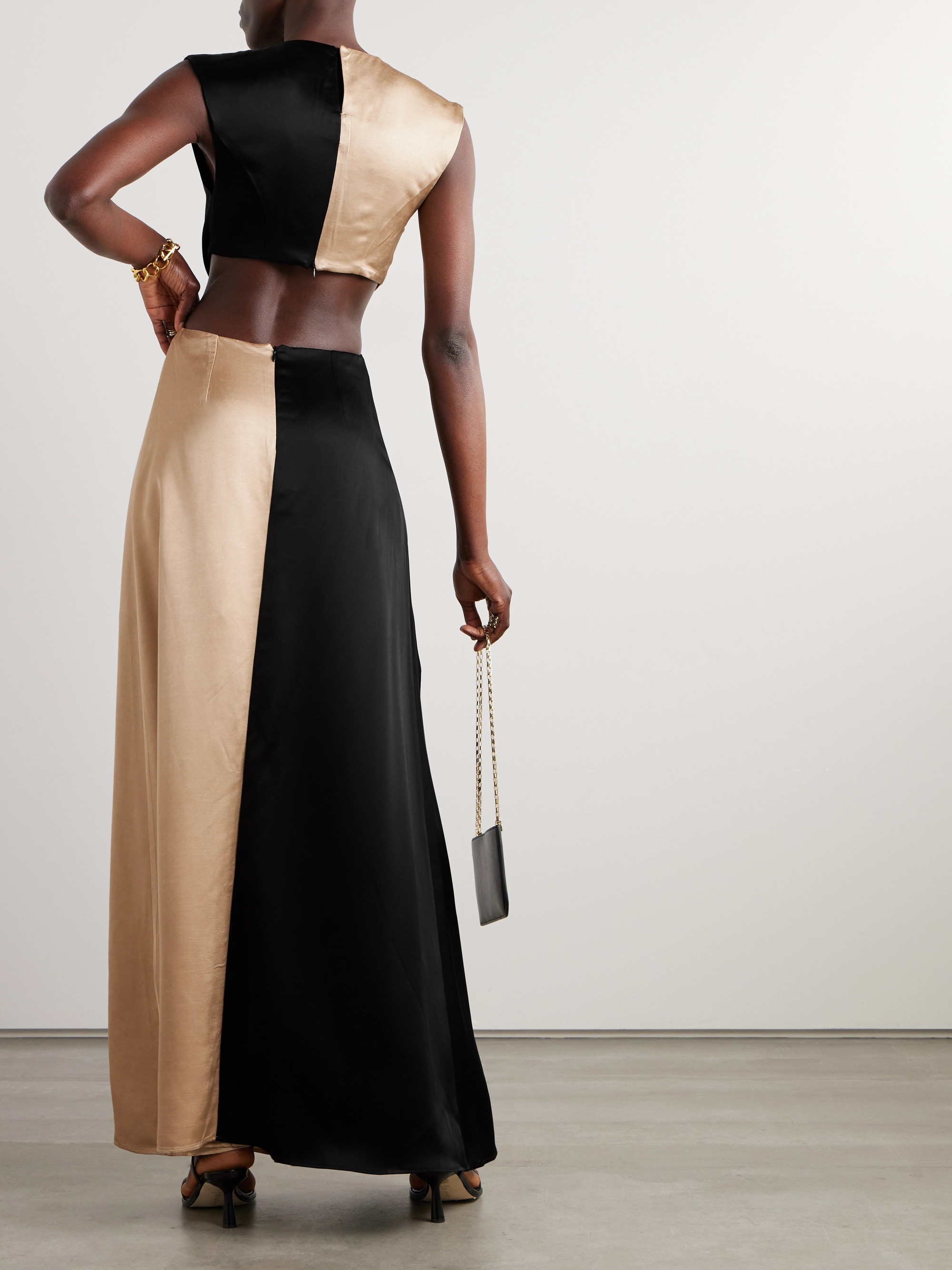 Esse Studios Gilded cutout twist-front satin and dupioni gown