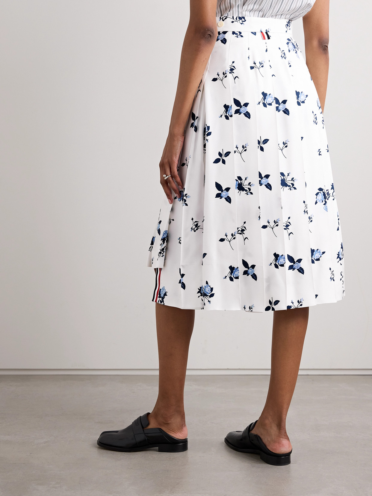 Thom Browne Asymmetric Pleated Floral-print Silk-twill Midi Skirt In White